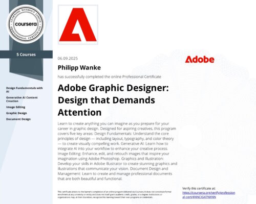 Zertifikat Adobe Grafik Design Medienproduktion, Webdesign E-Learning