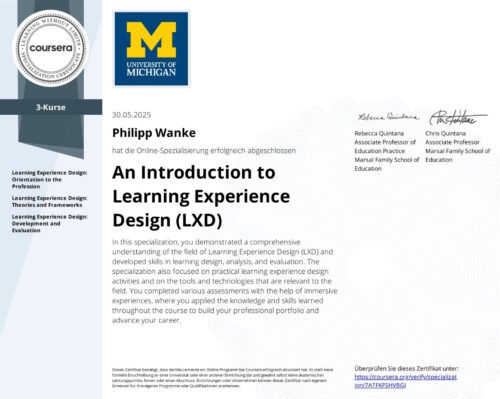 Zertifikat Learning Experience Design Medienproduktion, Webdesign E-Learning